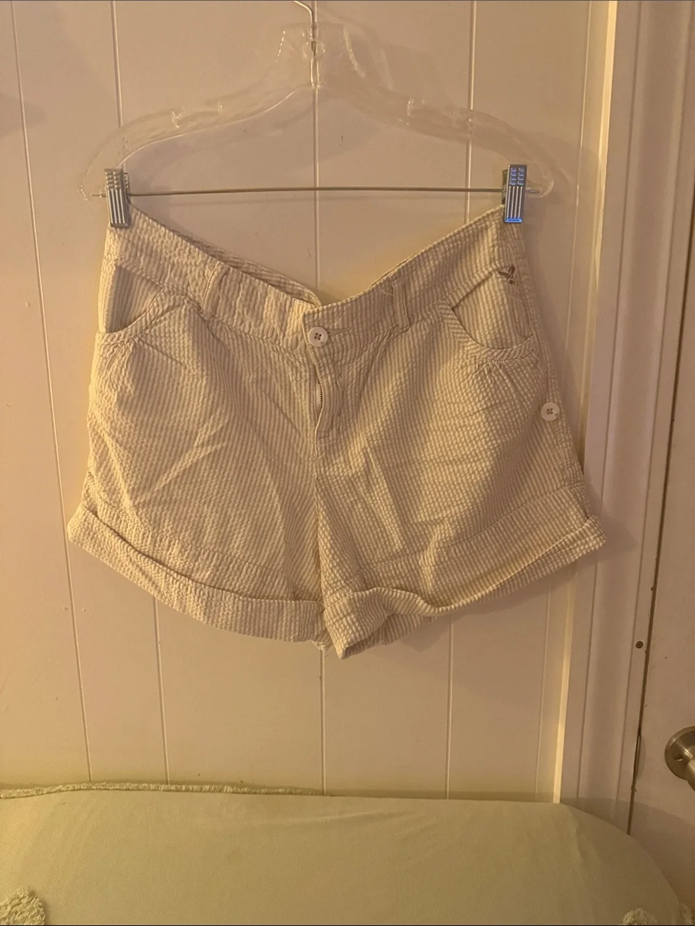 American Eagle Outfitters Cream and tan Seersucker Women's Shorts